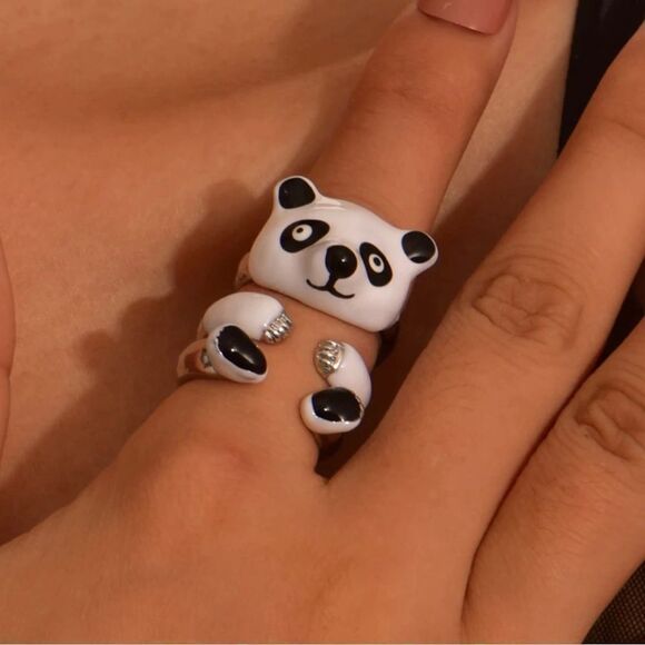 Jewelry - 3Pcs Cute Panda Enamel Open Ring